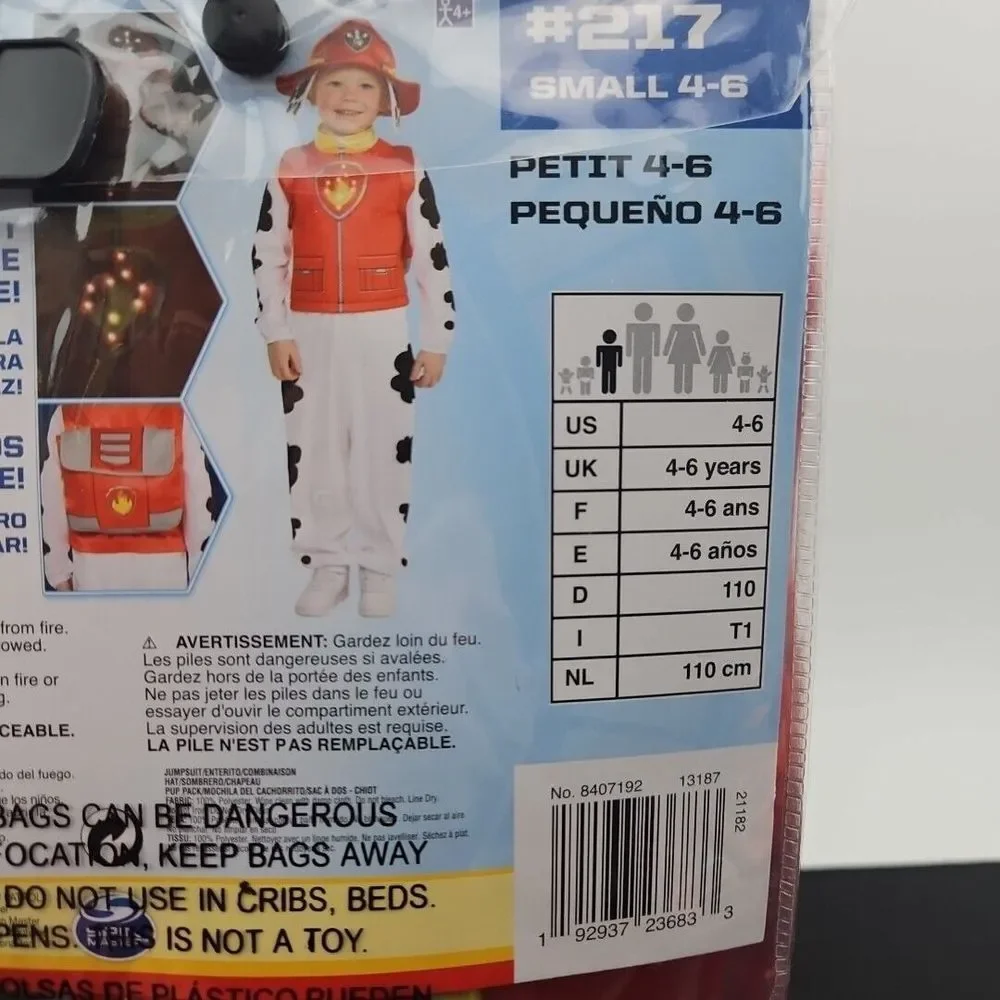 Nickelodeon‎ Paw Patrol Marshall Light-Up Costume Small 4-6 New